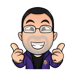 Cartoon avatar of a smiling person with glasses, beard, and short dark hair, wearing a purple jacket and giving two thumbs up.